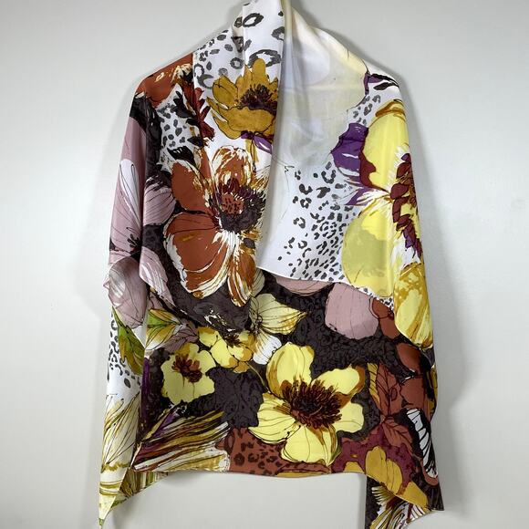 CHICO'S  Floral 100% Silk Scarf Luxury Celebration Cottage Boho Nonnacore - Picture 2 of 7